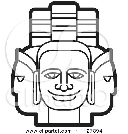 Clipart Of Outlined Indian God Faces - Royalty Free Vector Illustration by Lal Perera