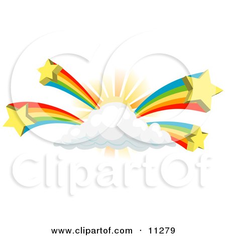 Rainbows Bursting From a Sun Behind a Cloud Clipart Illustration by AtStockIllustration