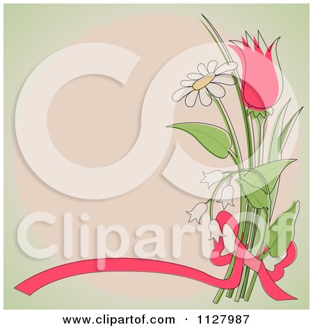 Clipart Of A Ribbon And Flower Background With Copyspace - Royalty Free Vector Illustration by dero
