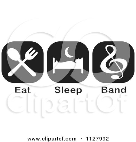 Clipart Of Black And White Eat Sleep Band Icons - Royalty Free Vector Illustration by Johnny Sajem
