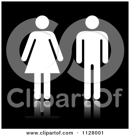 Clipart Of Solid White Restroom Symbols And Reflections On Black - Royalty Free Vector Illustration by michaeltravers