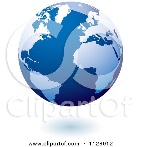 Clipart Of A 3d Blue Floating Globe And Shadow - Royalty Free Vector Illustration by michaeltravers