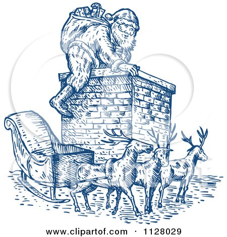 Clipart Of A Retro Santa Climbing A Chimney - Royalty Free Vector Illustration by patrimonio