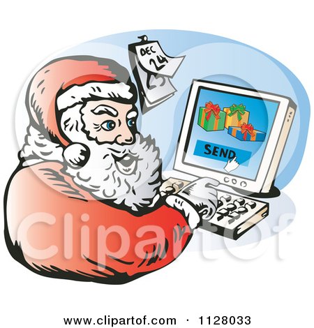 Cartoon Of A Christmas Santa Claus Sending Emails From A Computer - Royalty Free Vector Clipart by patrimonio