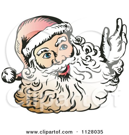 Cartoon Of A Christmas Santa Claus Face With A Beard 2 - Royalty Free Vector Clipart by patrimonio