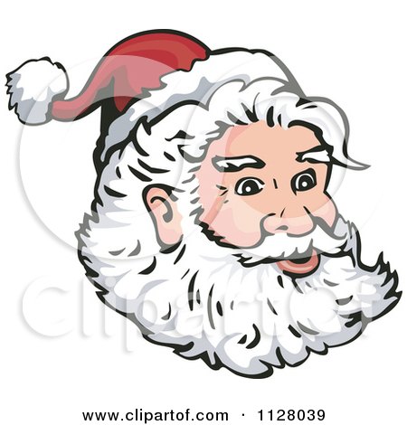 Cartoon Of A Christmas Santa Claus Face With A Beard 1 - Royalty Free Vector Clipart by patrimonio