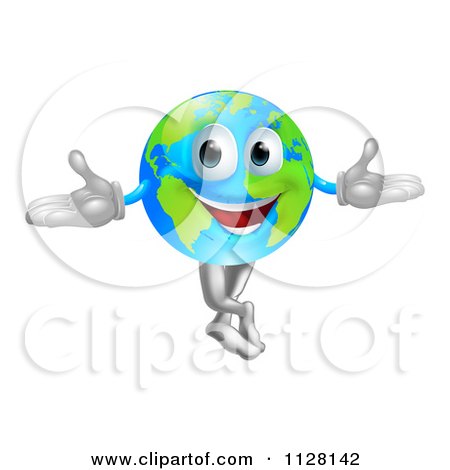 Cartoon Of A 3d Happy World Globe Mascot Standing - Royalty Free Vector Clipart by AtStockIllustration