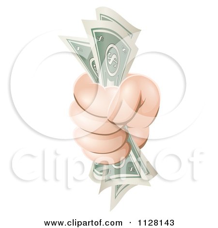 Cartoon Of A Hand Clutching Cash Money - Royalty Free Vector Clipart by AtStockIllustration