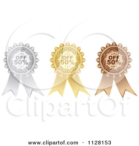 Clipart Of A Silver Gold And Bronze Fifty Percent Off Retail Sale Ribbons - Royalty Free Vector Illustration by Andrei Marincas