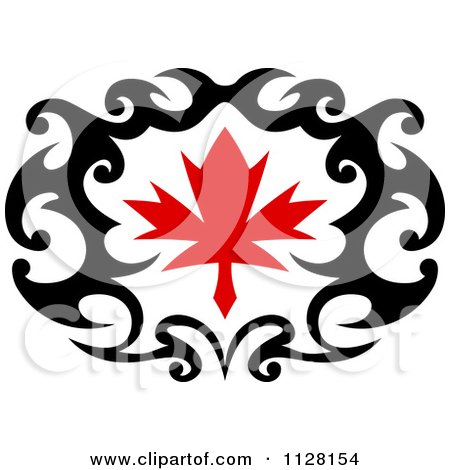Clipart Of A Black And Red Tribal Maple Leaf 8 - Royalty Free Vector Illustration by Vector Tradition SM