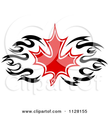 Clipart Of A Black And Red Tribal Maple Leaf 7 - Royalty Free Vector Illustration by Vector Tradition SM