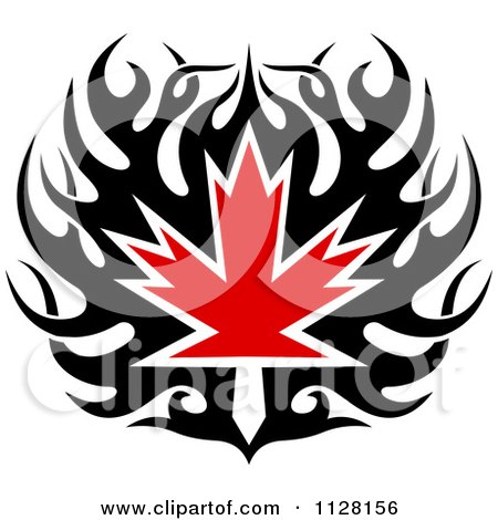 Clipart Of A Black And Red Tribal Maple Leaf 6 - Royalty Free Vector Illustration by Vector Tradition SM