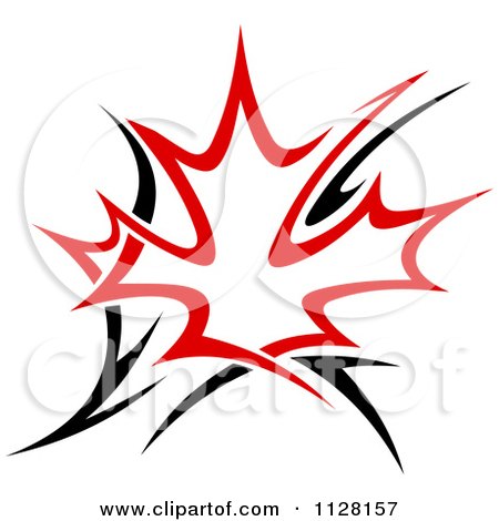 Clipart Of A Black And Red Tribal Maple Leaf 5 - Royalty Free Vector Illustration by Vector Tradition SM