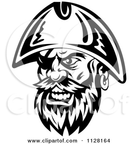 Clipart Of An Angry Black And White Pirate Face With An Eye Patch 2 - Royalty Free Vector Illustration by Vector Tradition SM