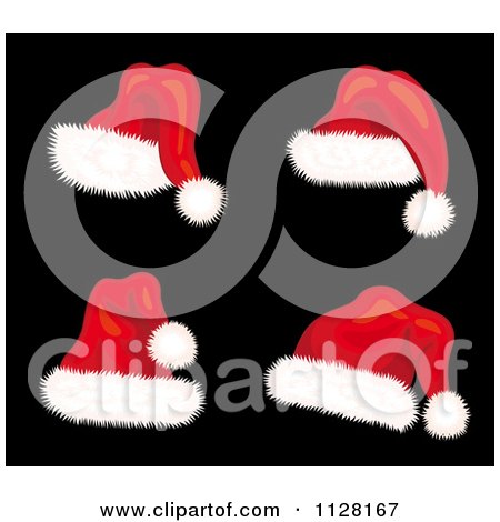 Clipart Of Christmas Santa Hats On Black - Royalty Free Vector Illustration by Vector Tradition SM