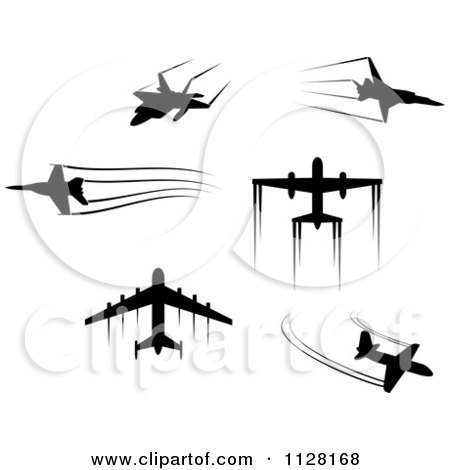 Clipart Of Black Silhouetted Airplanes And Contrails - Royalty Free Vector Illustration by Vector Tradition SM