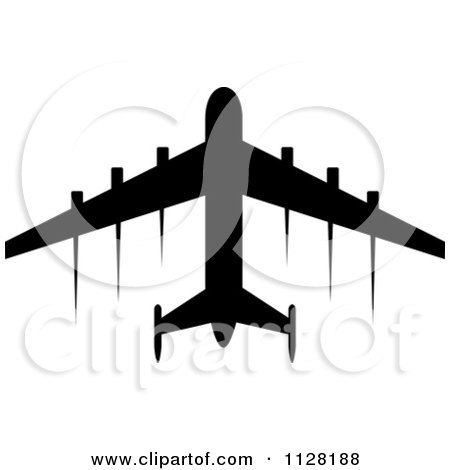 Clipart Of A Black Silhouetted Airplane And Contrails 3 - Royalty Free Vector Illustration by Vector Tradition SM