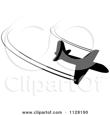 Clipart Of A Black Silhouetted Airplane And Contrails 6 - Royalty Free Vector Illustration by Vector Tradition SM