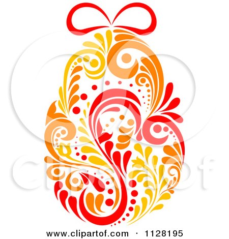 Clipart Of A Red Orange And Yellow Floral Easter Egg - Royalty Free Vector Illustration by Vector Tradition SM