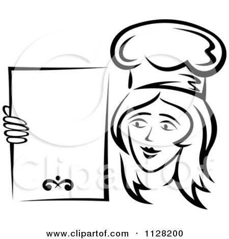 Clipart Of A Black And White Female Chef Holding A Menu Board 2 - Royalty Free Vector Illustration by Vector Tradition SM