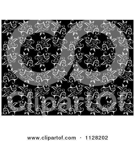 Clipart Of A Seamless Black And White Floral Vine Background Pattern 9 - Royalty Free Vector Illustration by Vector Tradition SM