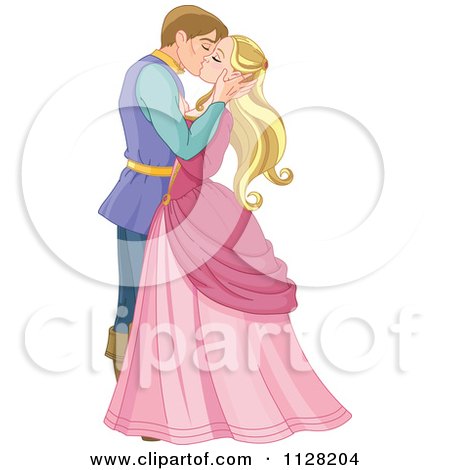 Cartoon Of A Fairy Tale Prince Kissing A Princess Passionately - Royalty Free Vector Clipart by Pushkin