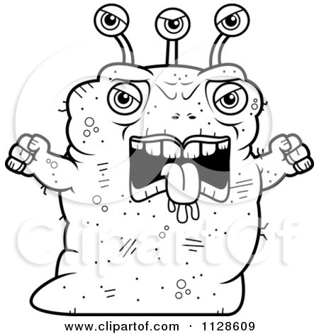 Cartoon Clipart Of An Ugly Angry Alien - Black And White Vector Coloring Page by Cory Thoman