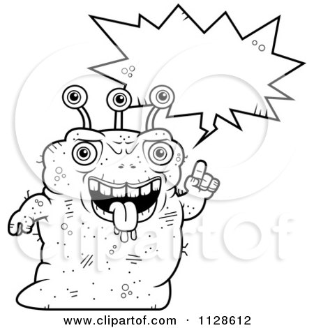 Cartoon Clipart Of An Ugly Alien Talking - Black And White Vector Coloring Page by Cory Thoman