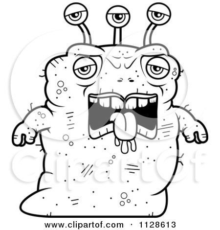Cartoon Clipart Of An Ugly Tired Alien - Black And White Vector Coloring Page by Cory Thoman