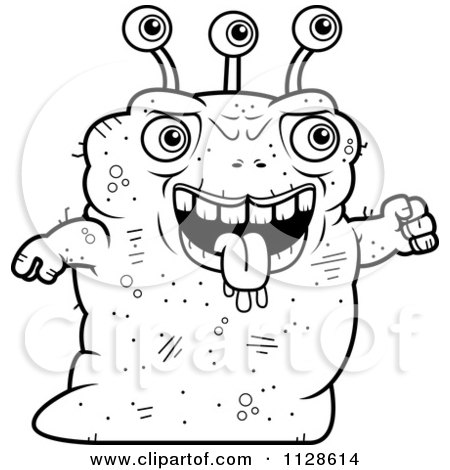 Cartoon Clipart Of An Ugly Alien Walking - Black And White Vector Coloring Page by Cory Thoman