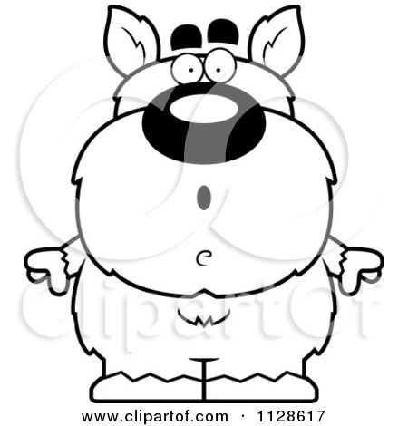 Cartoon Clipart Of An Outlined Surprised Pudgy Werewolf - Black And White Vector Coloring Page by Cory Thoman