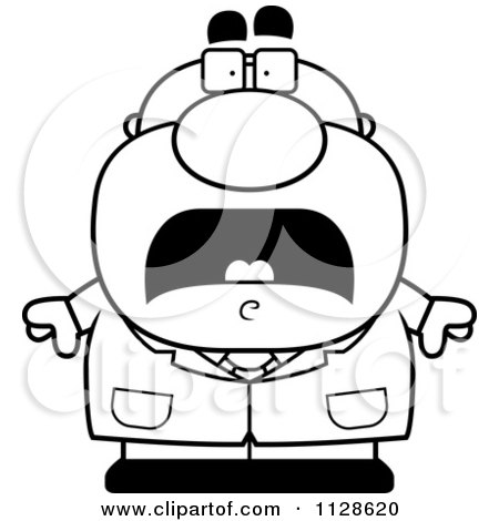 Cartoon Clipart Of An Outlined Scared Pudgy Male Scientist - Black And White Vector Coloring Page by Cory Thoman