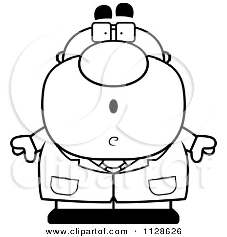 Cartoon Clipart Of An Outlined Suprised Pudgy Male Scientist - Black And White Vector Coloring Page by Cory Thoman