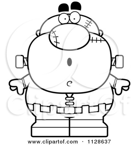 Cartoon Clipart Of An Outlined Surprised Pudgy Frankenstein - Black And White Vector Coloring Page by Cory Thoman