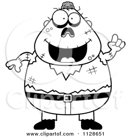 Cartoon Clipart Of An Outlined Smart Halloween Zombie With An Idea - Black And White Vector Coloring Page by Cory Thoman