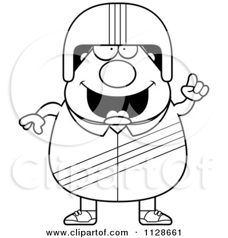 Cartoon Clipart Of An Outlined Race Car Driver With An Idea - Black And White Vector Coloring Page by Cory Thoman