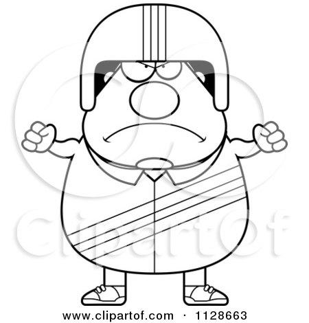 Cartoon Clipart Of An Outlined Angry Race Car Driver - Black And White Vector Coloring Page by Cory Thoman