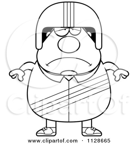 Cartoon Clipart Of An Outlined Depressed Race Car Driver - Black And White Vector Coloring Page by Cory Thoman