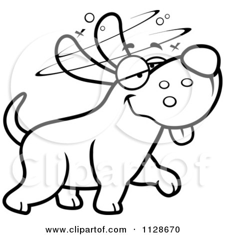 Cartoon Clipart Of An Outlined Stupid Or Drunk Dog - Black And White Vector Coloring Page by Cory Thoman