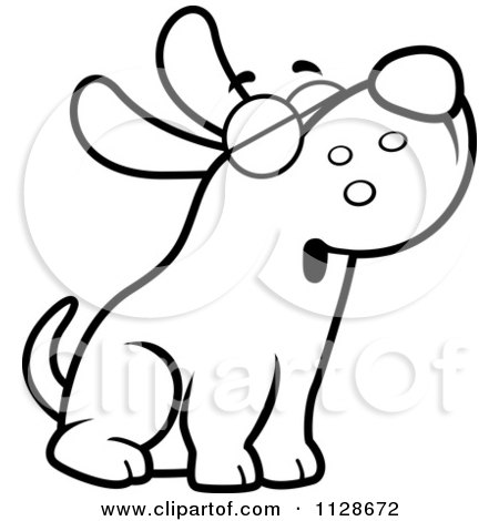 Cartoon Clipart Of An Outlined Dog Howling - Black And White Vector Coloring Page by Cory Thoman