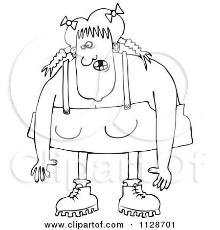 Cartoon Of An Outlined Redneck Hillbilly Woman - Royalty Free Vector Clipart by djart
