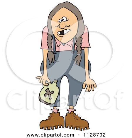Cartoon Of A Redneck Hillbilly Woman With Braids - Royalty Free Vector Clipart by djart