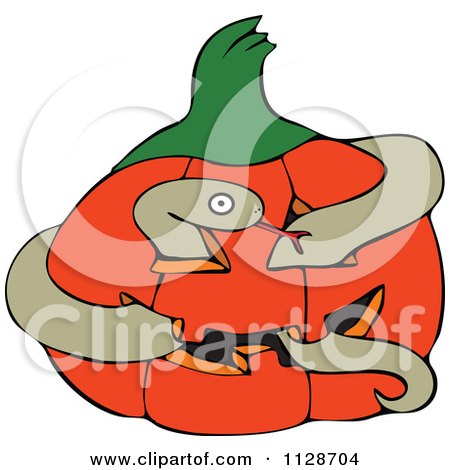 Cartoon Of A Snake In A Halloween Jackolantern Pumpkin - Royalty Free Vector Clipart by djart