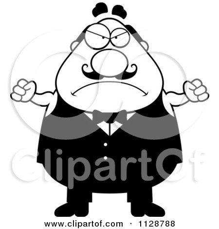 Cartoon Clipart Of A Black And White Angry Chubby Male Waiter - Vector Clipart by Cory Thoman