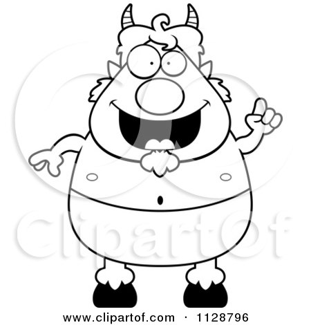 Cartoon Clipart Of An Outlined Smart Pan Faun With An Idea - Black And White Vector Coloring Page by Cory Thoman