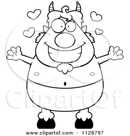 Cartoon Clipart Of An Outlined Amorous Pan Faun - Black And White Vector Coloring Page by Cory Thoman
