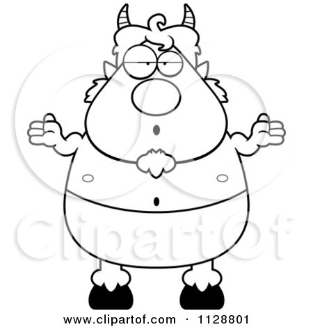 Cartoon Clipart Of An Outlined Shrugging Careless Pan Faun - Black And White Vector Coloring Page by Cory Thoman