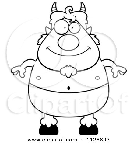 Cartoon Clipart Of An Outlined Happy Pan Faun - Black And White Vector Coloring Page by Cory Thoman