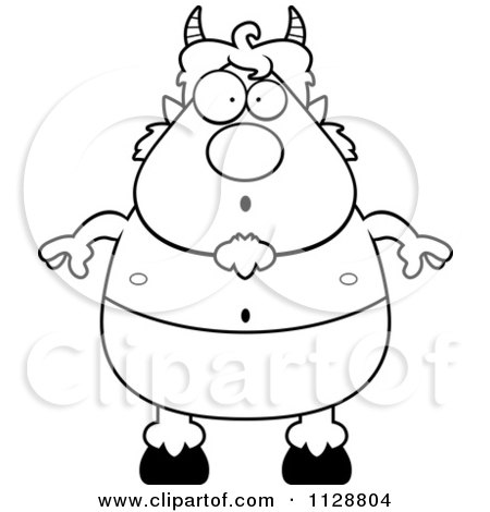 Cartoon Clipart Of An Outlined Surprised Pan Faun - Black And White Vector Coloring Page by Cory Thoman