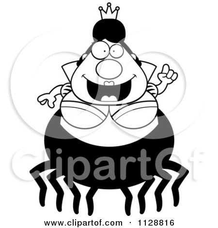 Cartoon Of A Black And White Chubby Spider Queen With An Idea - Vector Clipart by Cory Thoman